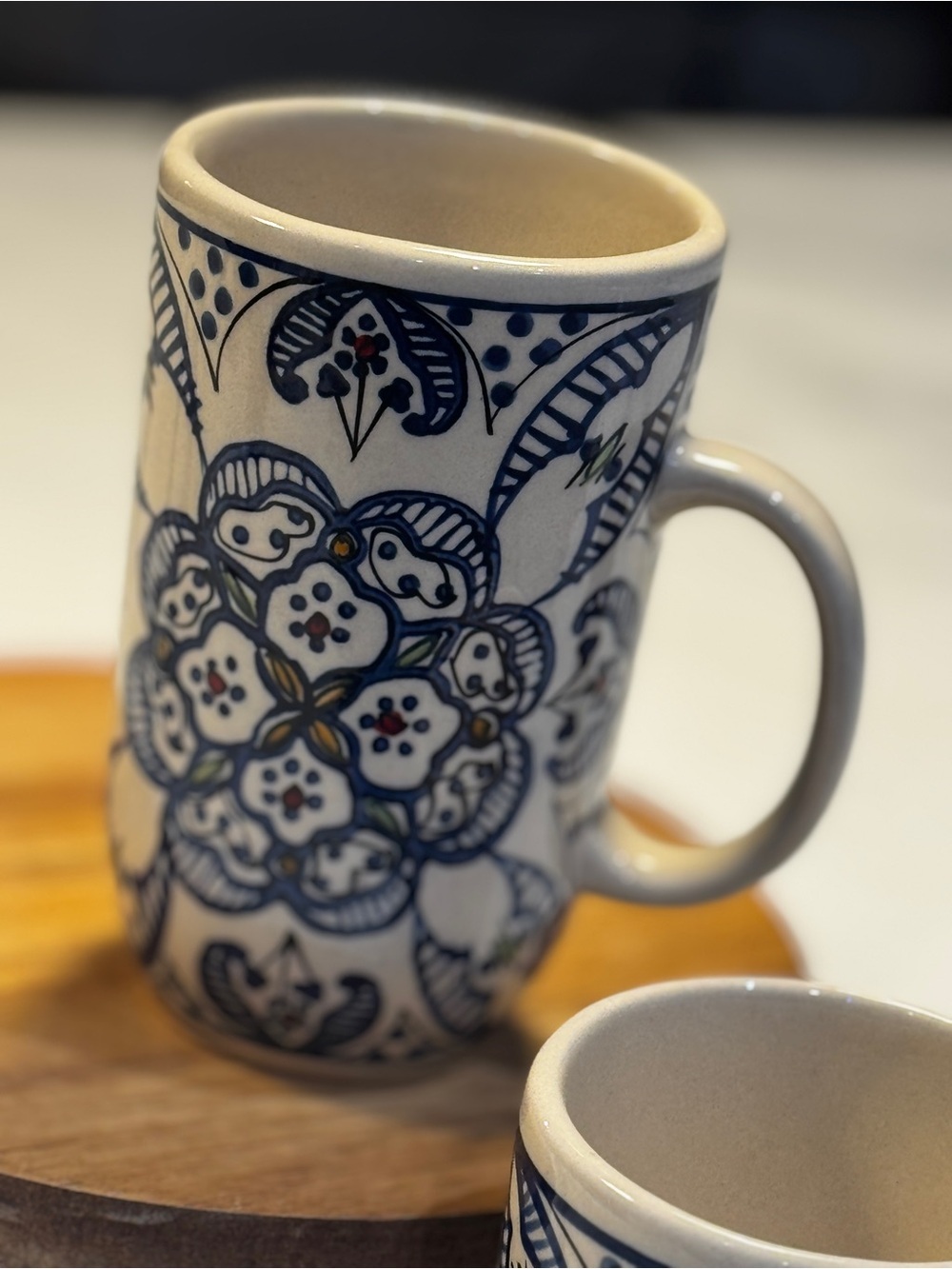 Tunis World Market Set of 2 White And Blue Hand Painted Ceramic Mug - Picture 3 of 7